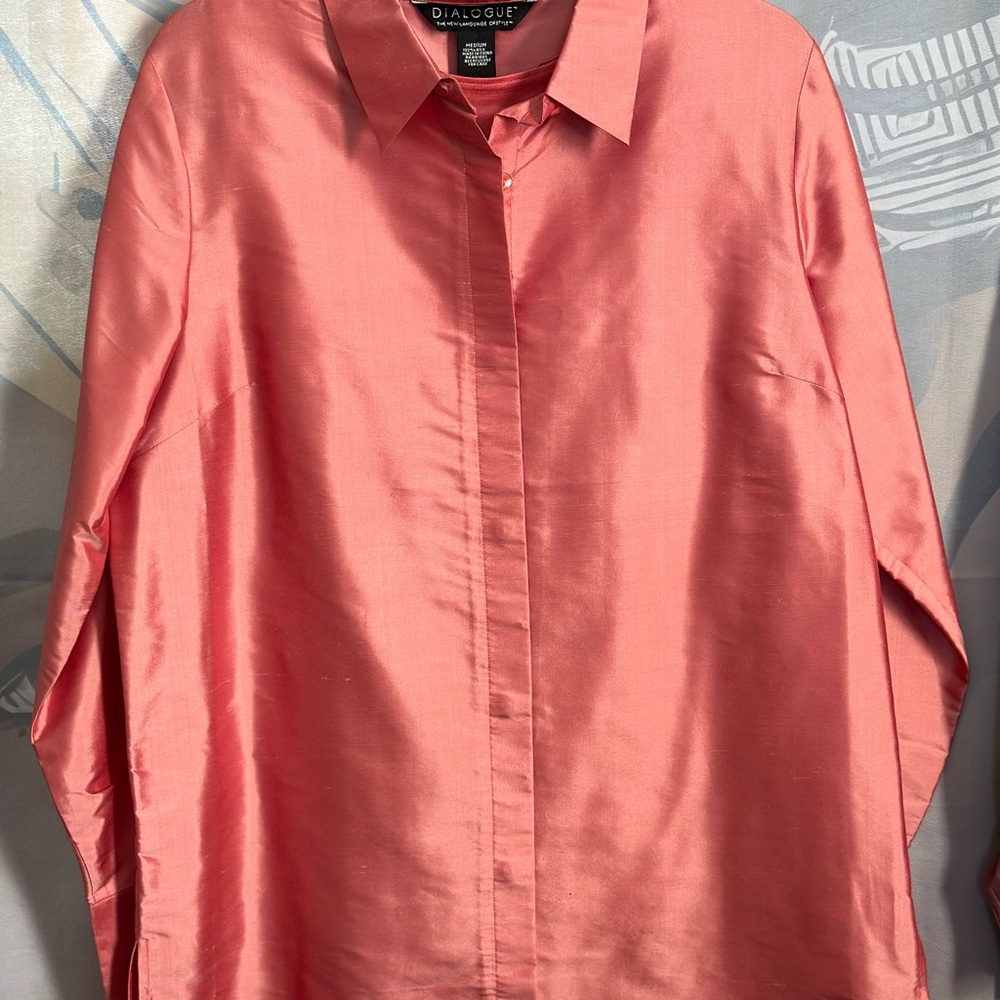 🌸 Dialogue Women's 2-Piece Pink Silk Blouse Set – Size Medium | NWT